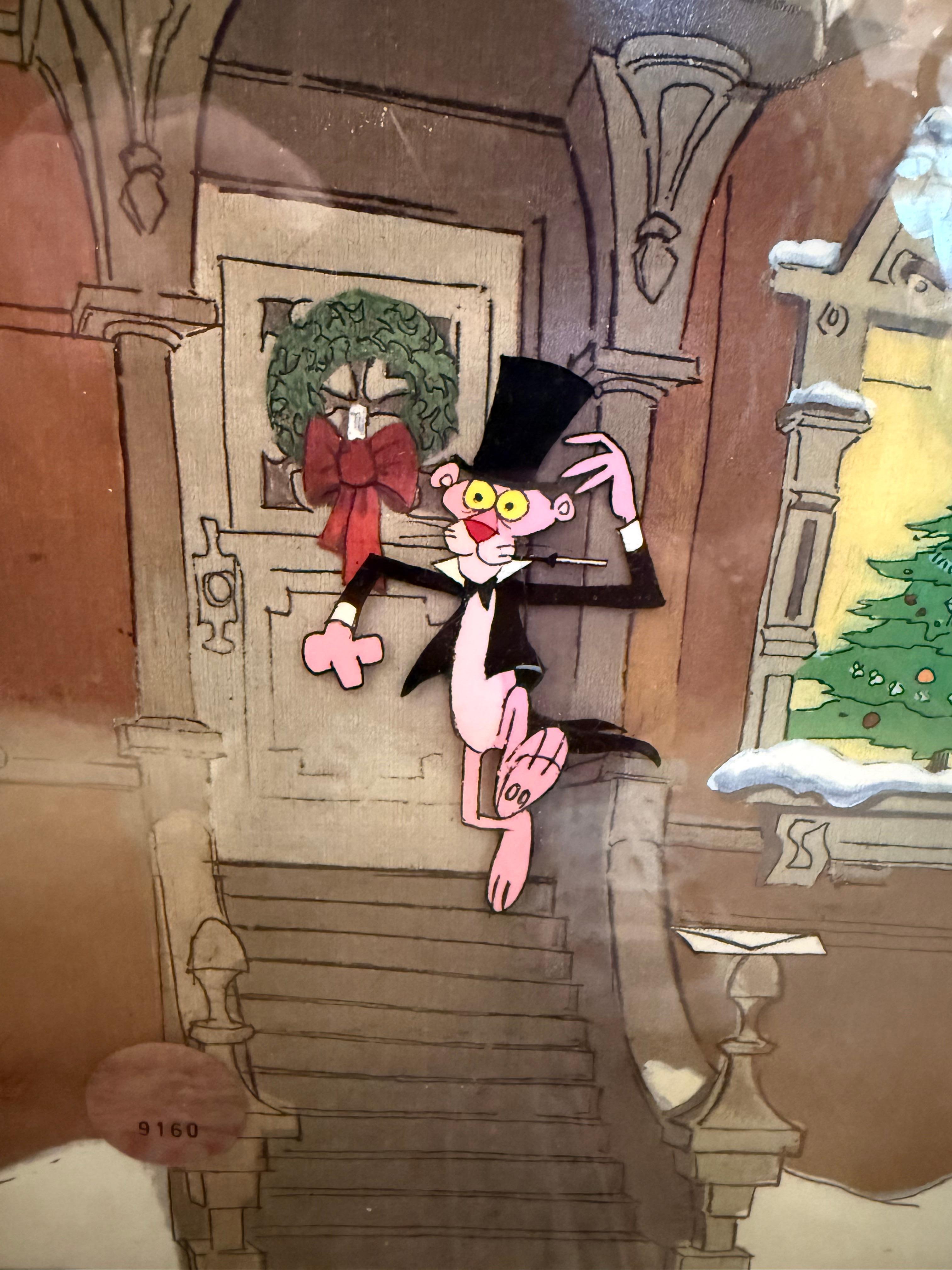 Possédez un morceau rare de l'histoire des dessins animés avec cet authentique cel d'animation de la série bien-aimée de la Panthère rose. Ce cellophane original peint à la main représente le personnage emblématique de la Panthère rose dans des
