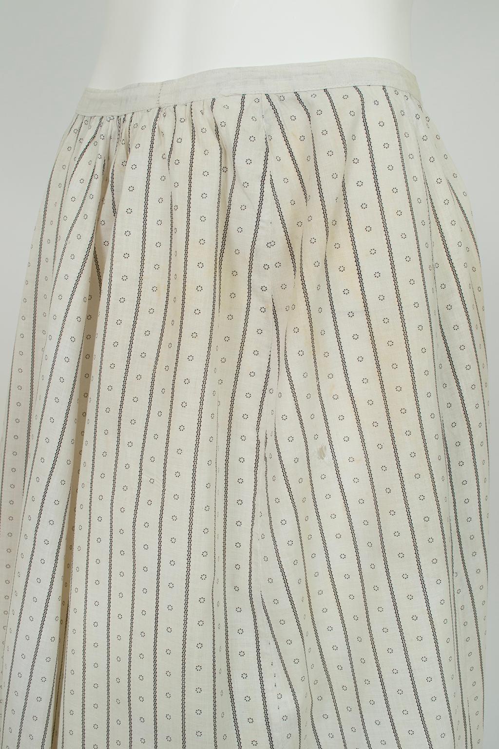 Original Pioneer Homesteader Prairie Maxi Skirt w Blue Ticking Print – S, 1870s For Sale 5
