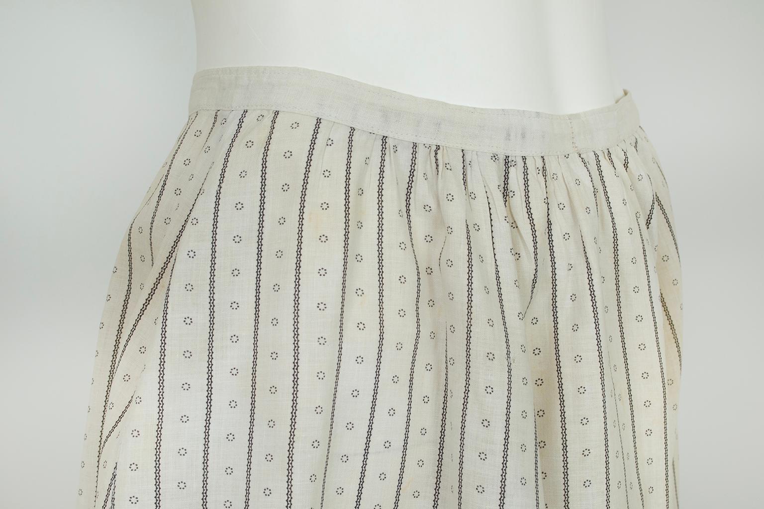 Original Pioneer Homesteader Prairie Maxi Skirt w Blue Ticking Print – S, 1870s For Sale 8