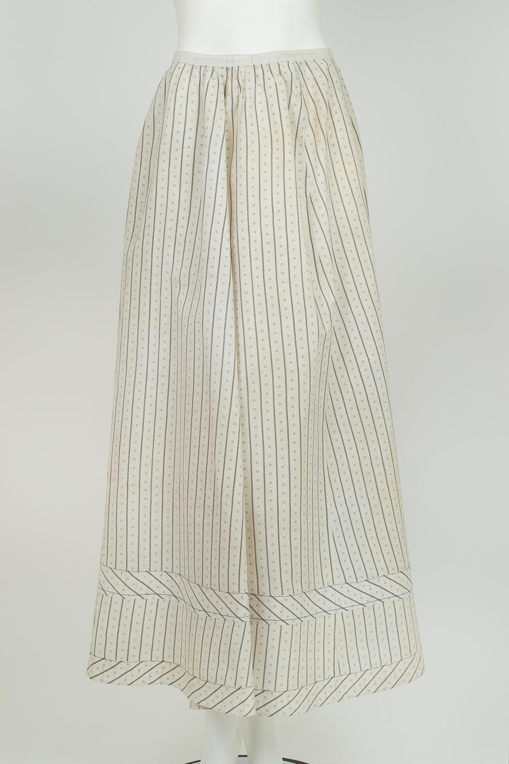 Original Pioneer Homesteader Prairie Maxi Skirt w Blue Ticking Print – S, 1870s In Fair Condition For Sale In Tucson, AZ