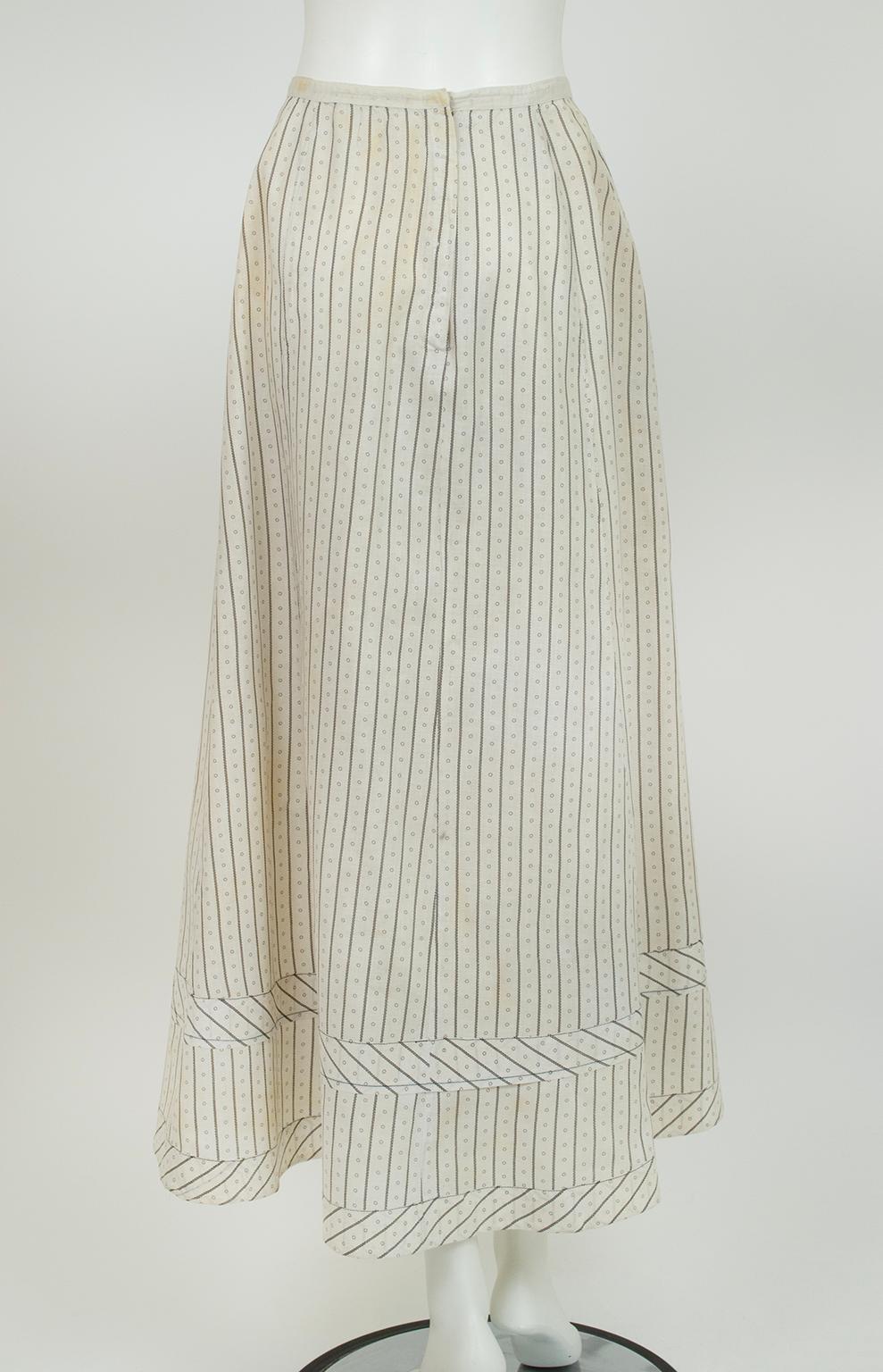 Original Pioneer Homesteader Prairie Maxi Skirt w Blue Ticking Print – S, 1870s For Sale 1