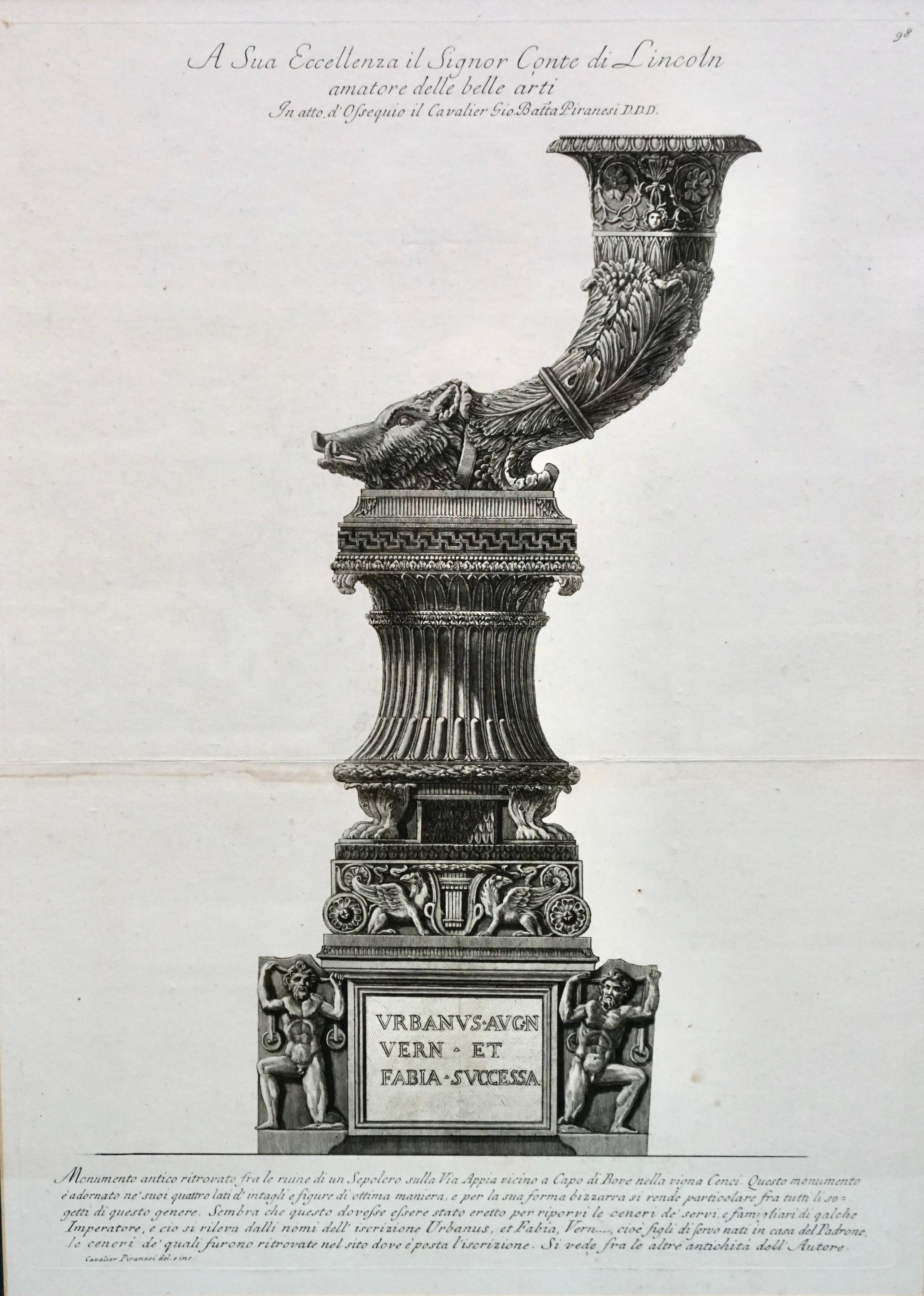 Original Piranesi Framed Engraving of a Monument in the Form of a Cornucopia  In Good Condition For Sale In San Francisco, CA