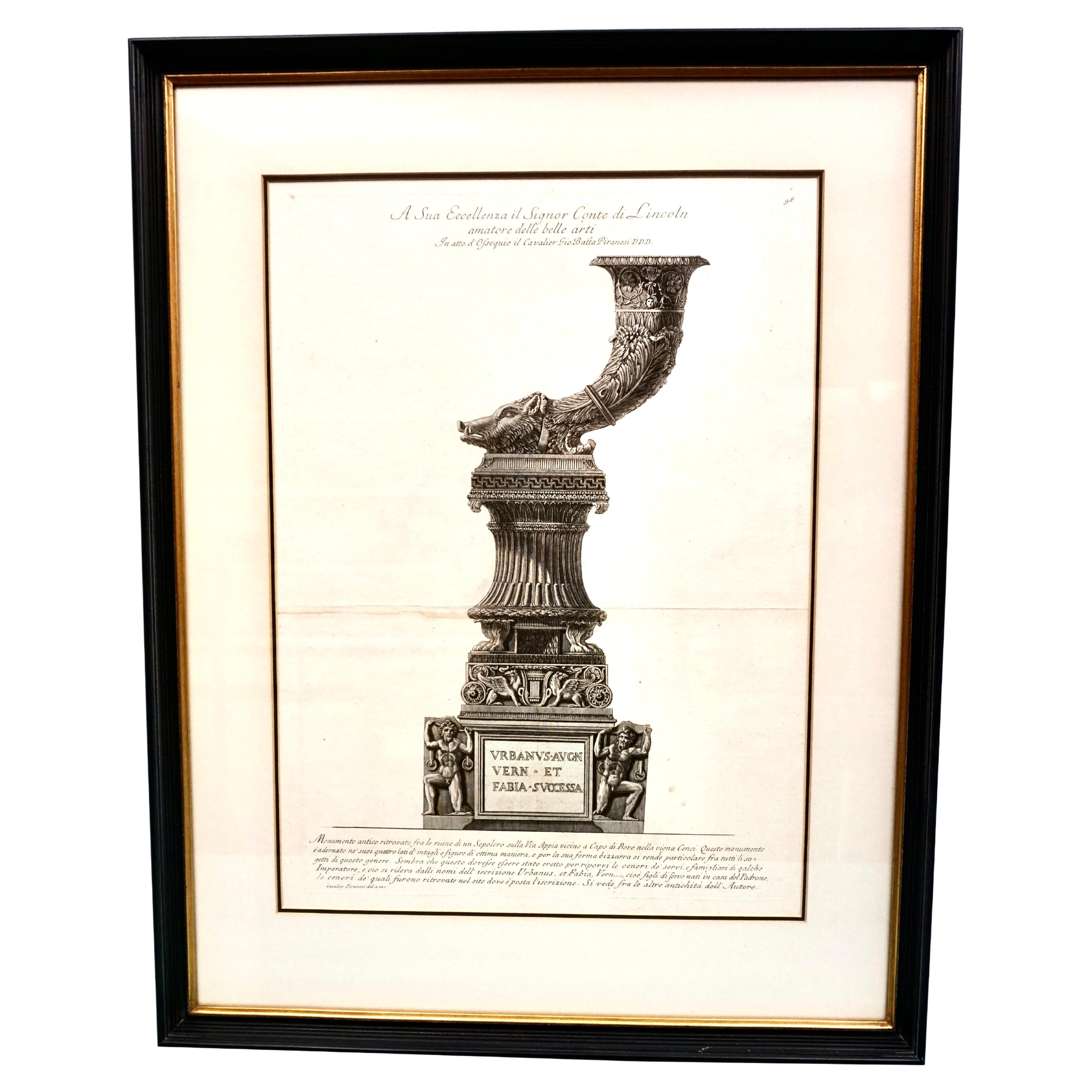 Original Piranesi Framed Engraving of a Monument in the Form of a Cornucopia