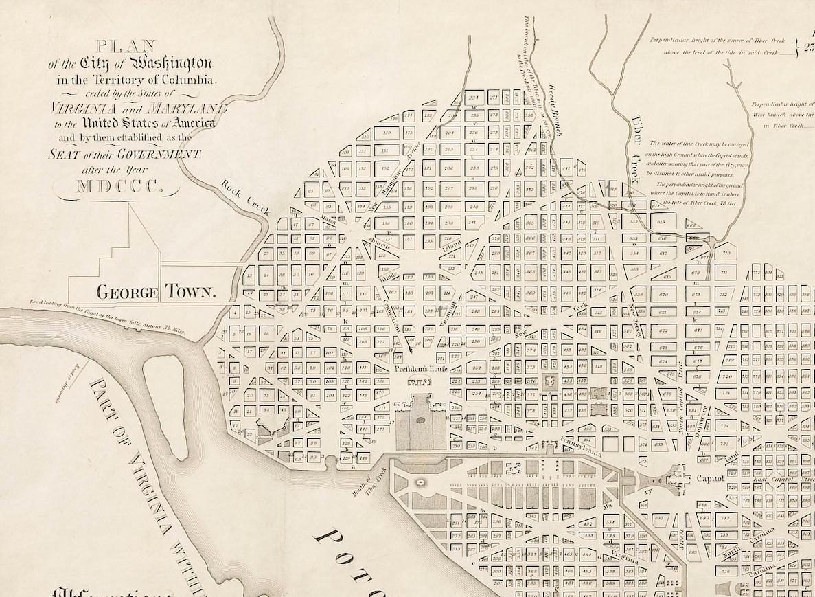 American 1852 Plan of the City of Washington, After Andrew Ellicott, Antique Map