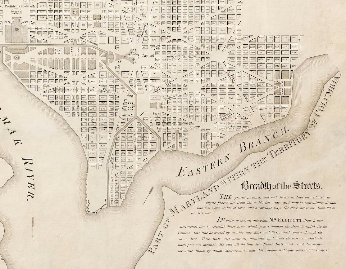 Mid-19th Century 1852 Plan of the City of Washington, After Andrew Ellicott, Antique Map