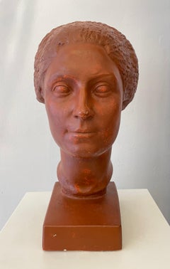 Buste original en plâtre d'une femme aux cheveux courts de Claudius Linossier, 1927