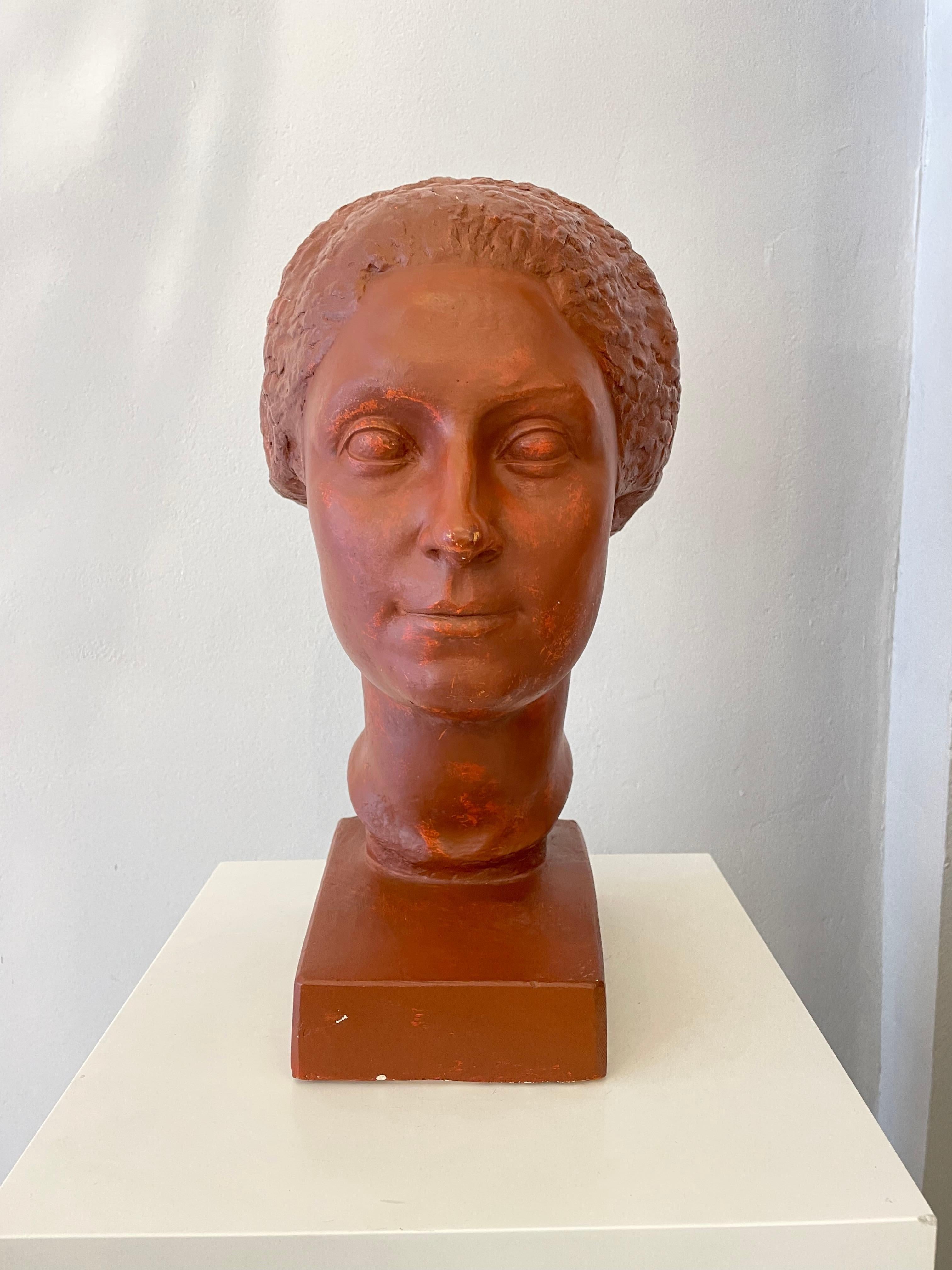 Art Deco Original Plaster Bust of a Woman with Short Hair by Claudius Linossier, 1927 For Sale