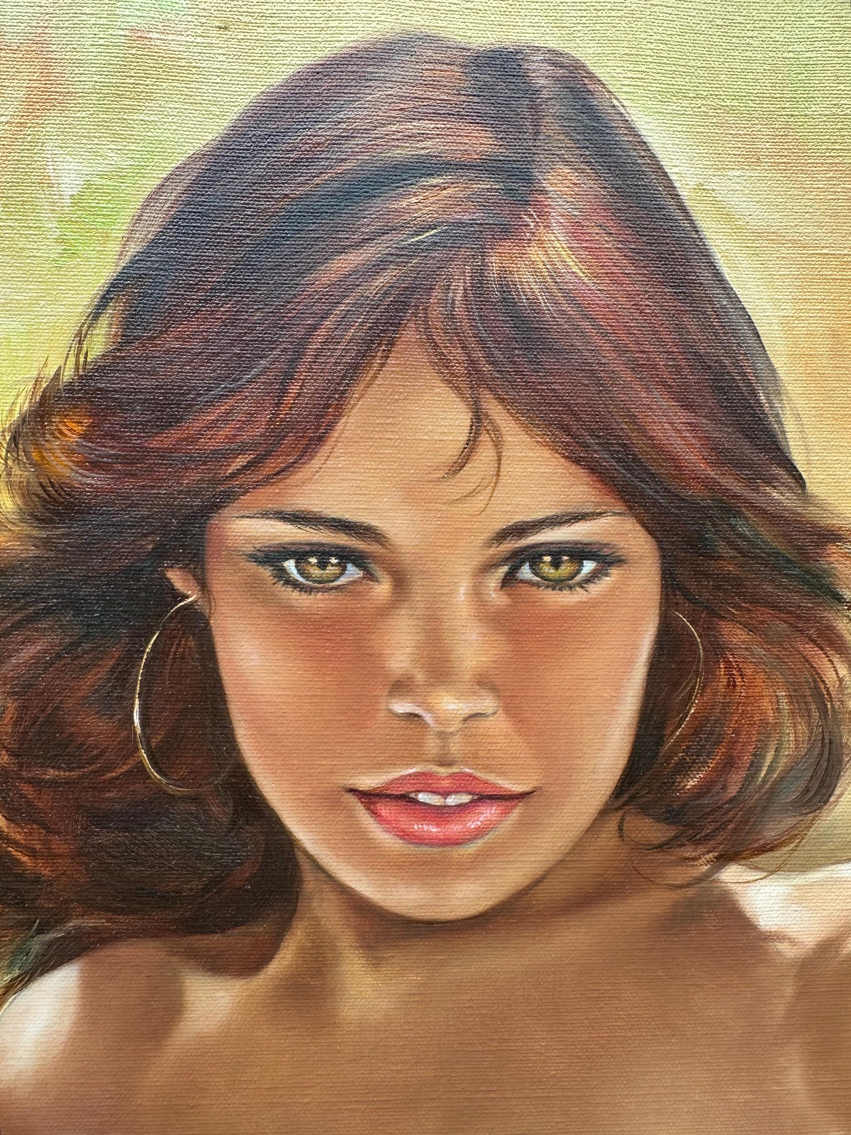 Pintura al óleo original del artista Playboy Leo Jansen de una chica desnuda con un león  Otro en venta