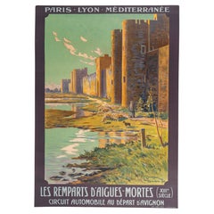 Original PLM Tourism Poster, Aigues-Mortes, Medieval Castle, Rampart, Tower 1923