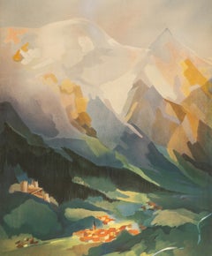 Poster turistico originale PLM, Ferrovie, Alpi, località di montagna, Alpi, collina, 1932