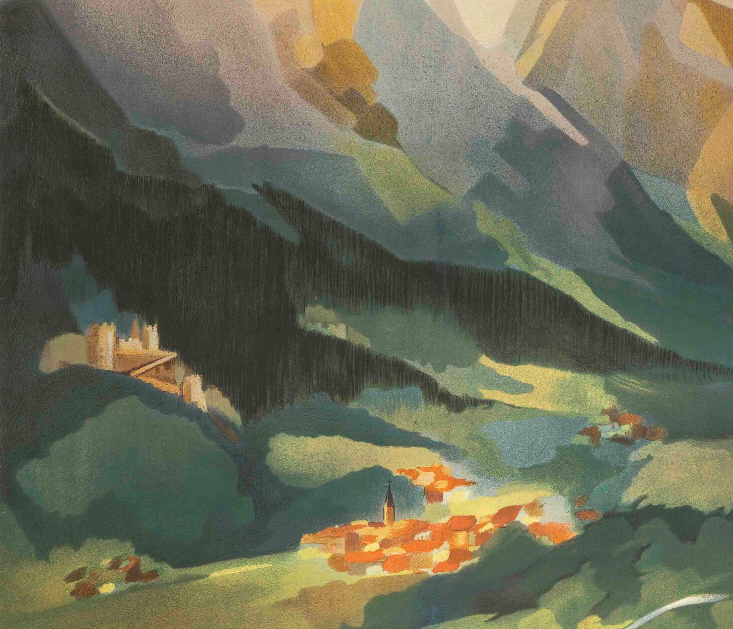 Original PLM Tourismus-Plakat, Eisenbahnen, Alpen, Gebirgsort, Alpin, Hill, 1932 im Zustand „Gut“ im Angebot in SAINT-OUEN-SUR-SEINE, FR