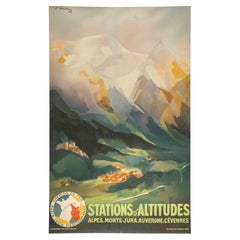 Poster turistico originale PLM, Ferrovie, Alpi, località di montagna, Alpi, collina, 1932
