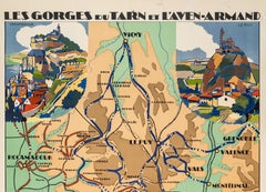 Original PLM Tourism Poster, Gorges Tarn, Railway Map, Canyon, Cavern, Cave 1927