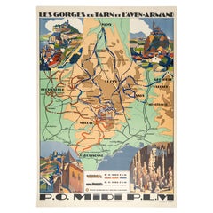 Original PLM- Tourismusplakat, Gorges Tarn, Eisenbahnkarte, Canyon, Cavern, Cave 1927