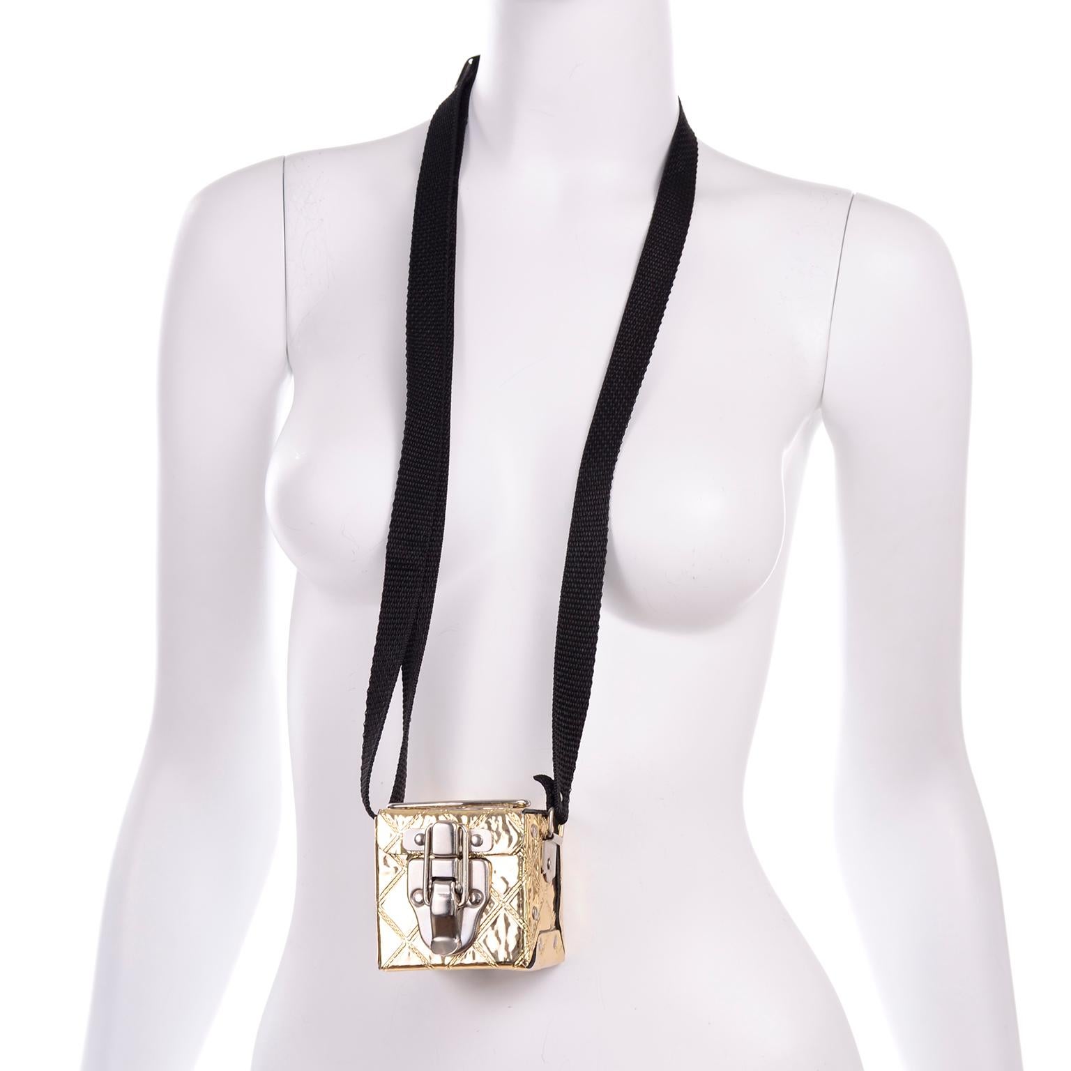 Women's Original Pocketrunk Quilted Gold Small Box Handbag Crossbody Bag or Waist Belt