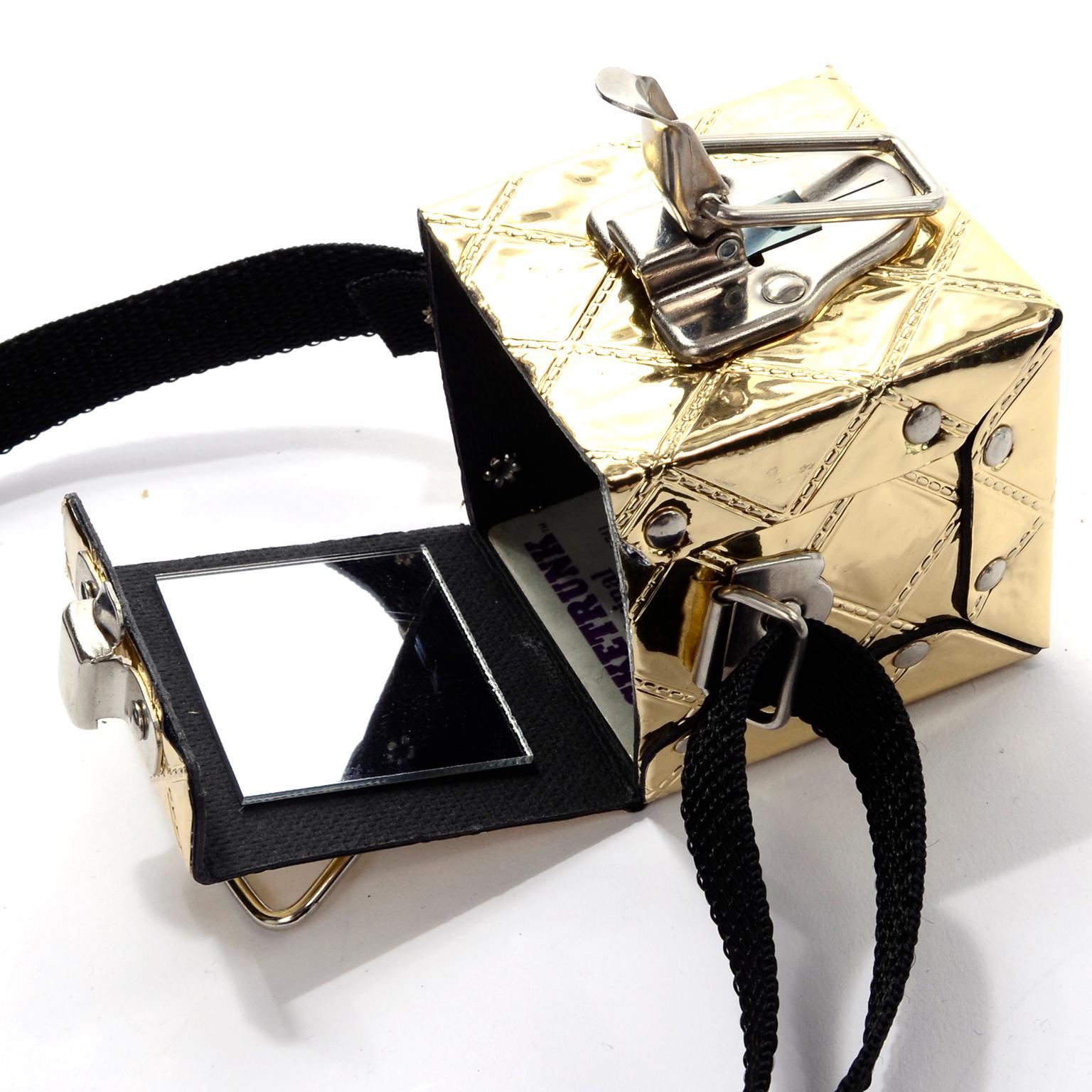 Original Pocketrunk Quilted Gold Small Box Handbag Crossbody Bag or Waist Belt 2