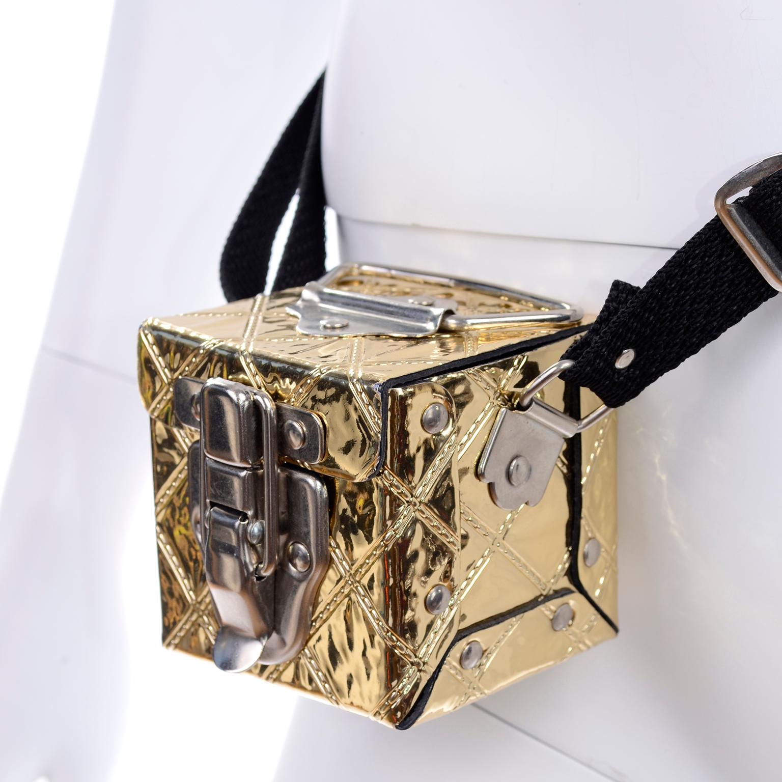 Original Pocketrunk Quilted Gold Small Box Handbag Crossbody Bag or Waist Belt 4