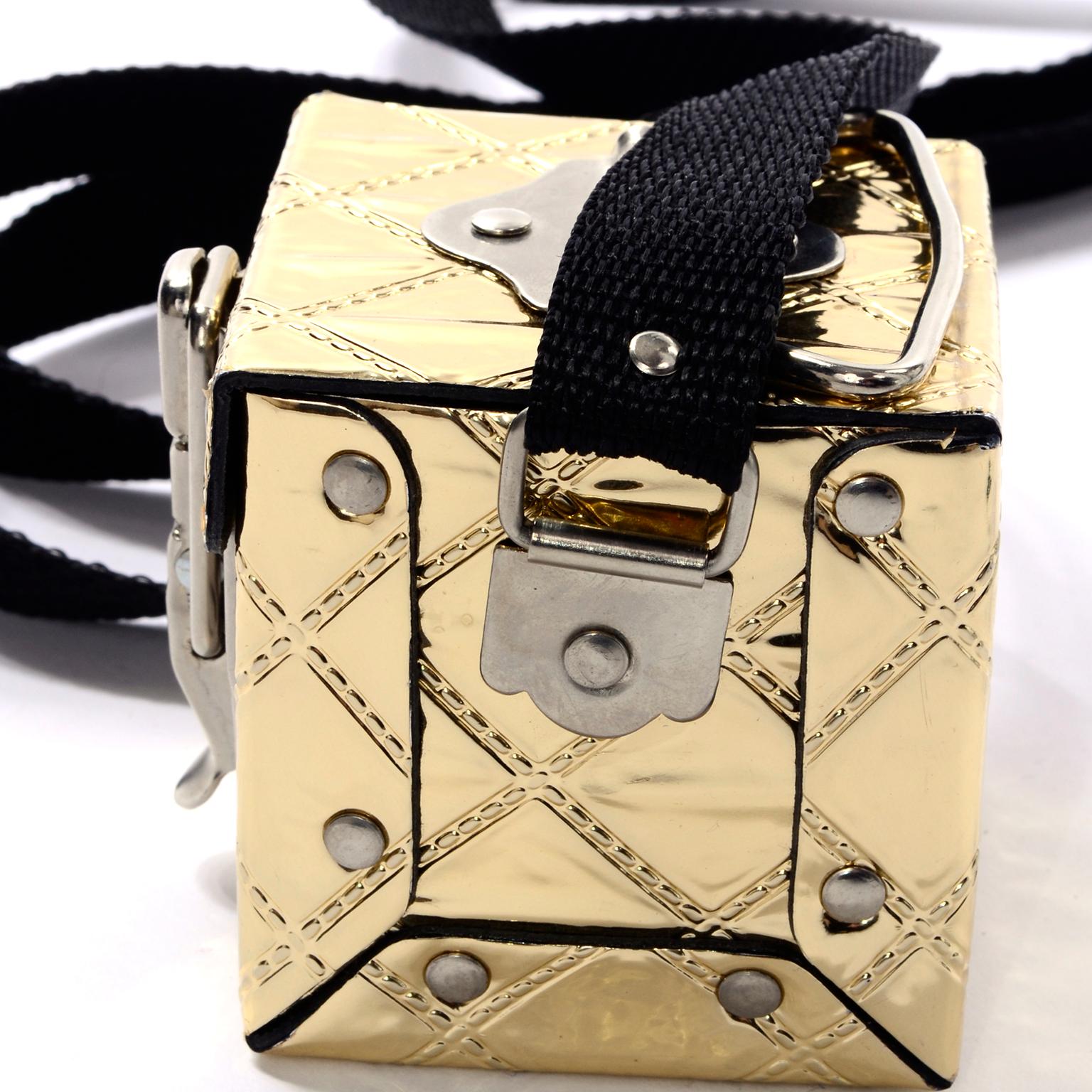 Original Pocketrunk Quilted Gold Small Box Handbag Crossbody Bag or Waist Belt 5