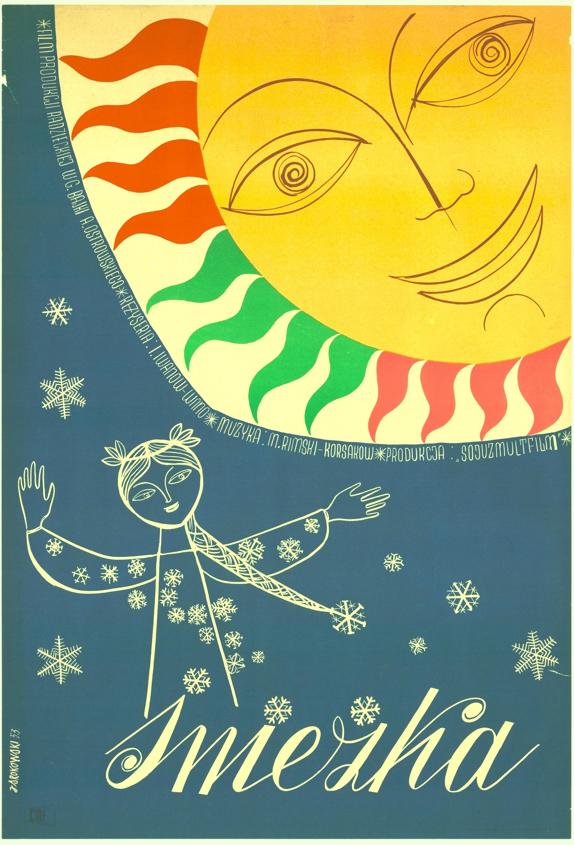 Original Polish Poster for Sniezka (eng. Snowball) movie. Beautifull artwork by polish illustrator Jerzy Srokowski. 1953, printed by CWF (Polish film distribution company)
Minor looses to the edges.