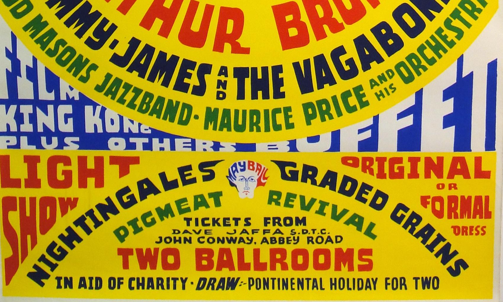 Milieu du XXe siècle Affiche musicale couleur originale du Pontins May Ball des années 1960