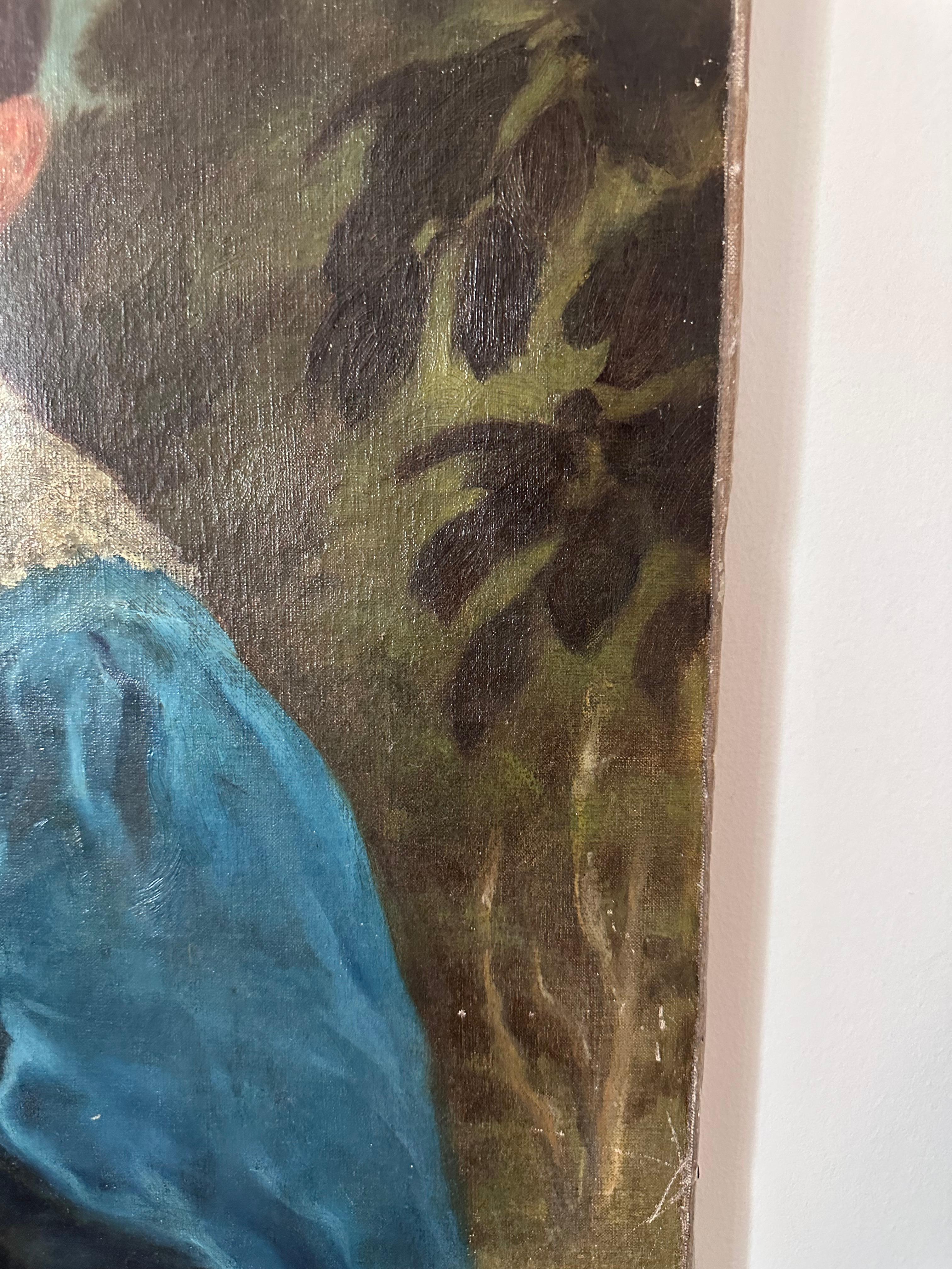 Retrato original de niño vestido de azul Artista desconocido Siglo XX en venta 7