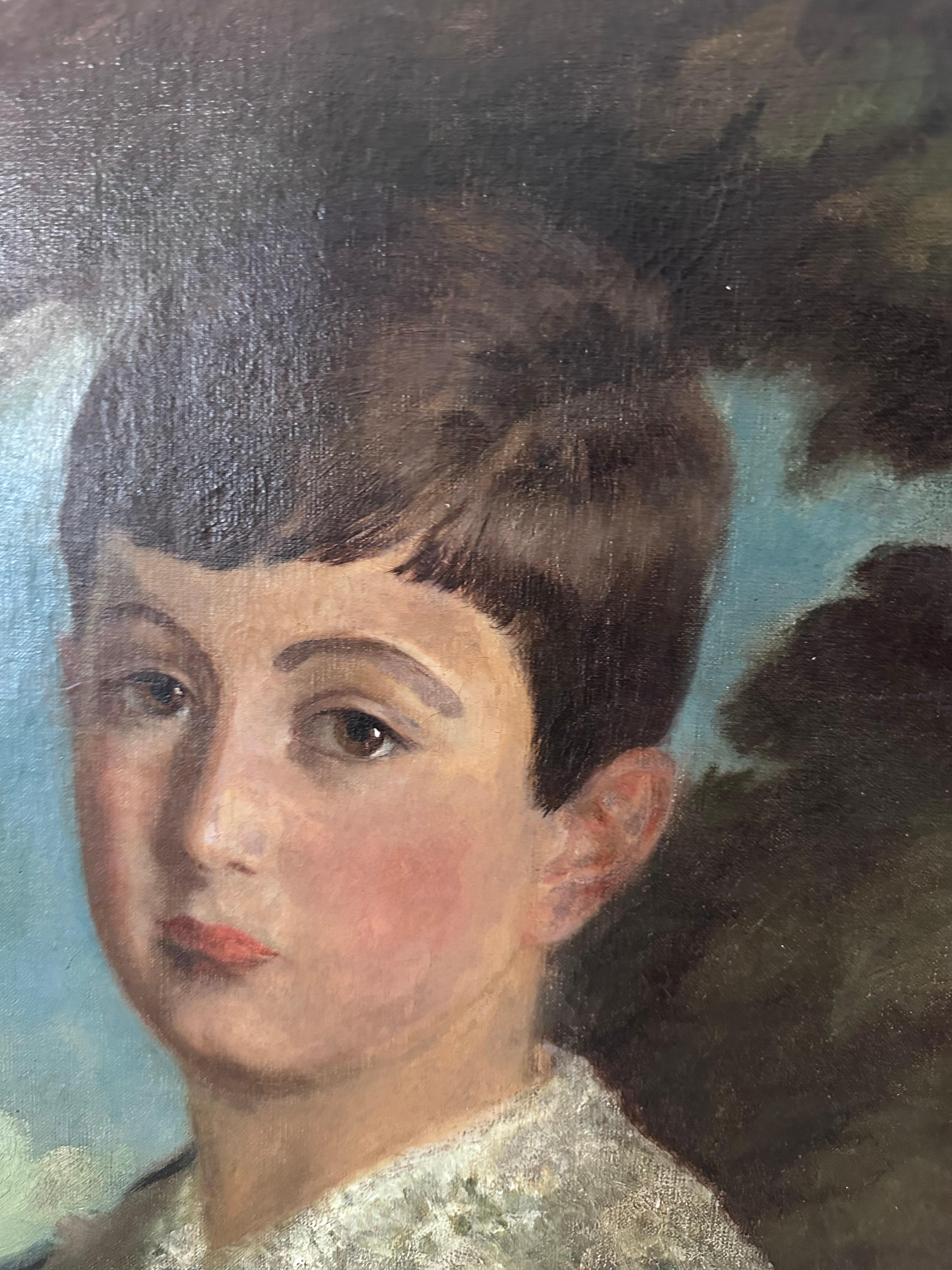 Retrato original de niño vestido de azul Artista desconocido Siglo XX Pintura en venta