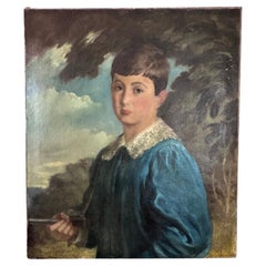 Retrato original de niño vestido de azul Artista desconocido Siglo XX