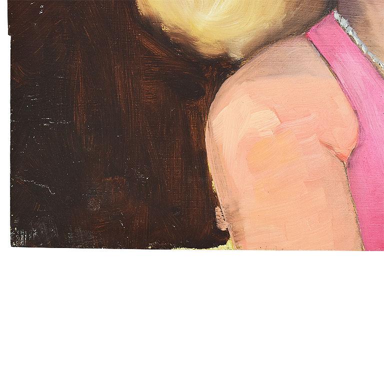 Mid-Century Modern Original Portrait Painting of a Pin-up Woman in Pink, Signed For Sale