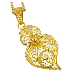 Original Portuguese Viana's Heart with Chain Yellow Gold 