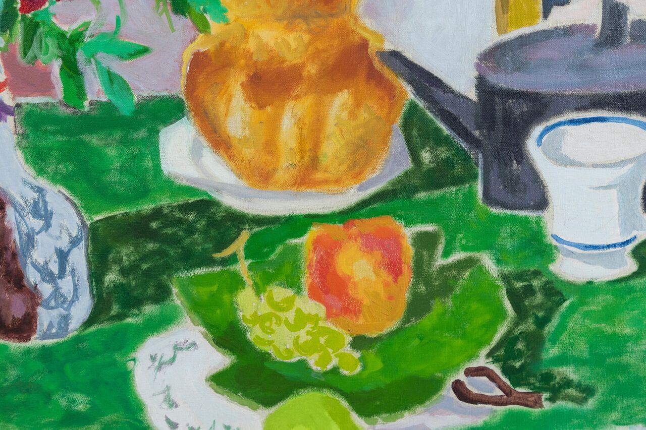 Signed, titled, brightly colored, hand-painted, oil-on--canvas still life, 
