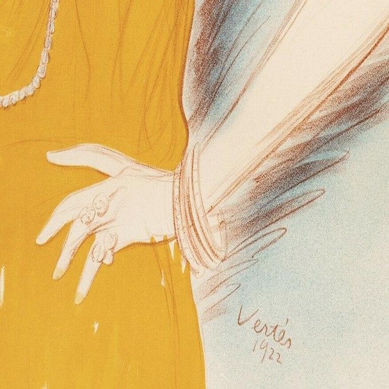 French Original Poster Art Deco-vertès-simone Frévalles-actress-pearls, 1922 For Sale