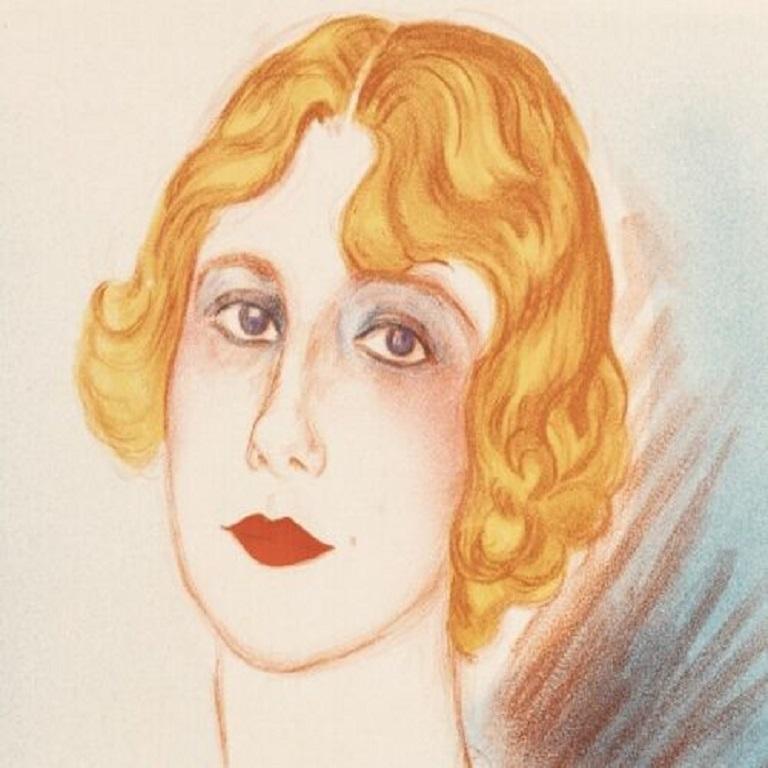 Original Poster Art Deco-vertès-simone Frévalles-actress-pearls, 1922 In Good Condition For Sale In SAINT-OUEN-SUR-SEINE, FR
