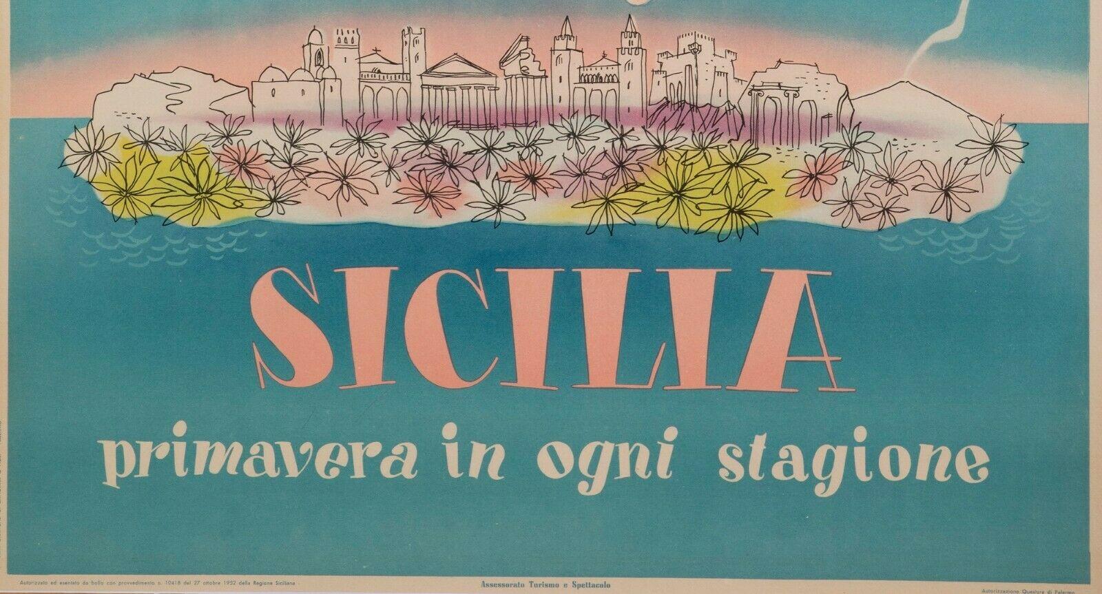 Affiche originale - Artass Croce-Sicily - Palerme - Catane - Syracuse, 1952 Bon état - En vente à SAINT-OUEN-SUR-SEINE, FR