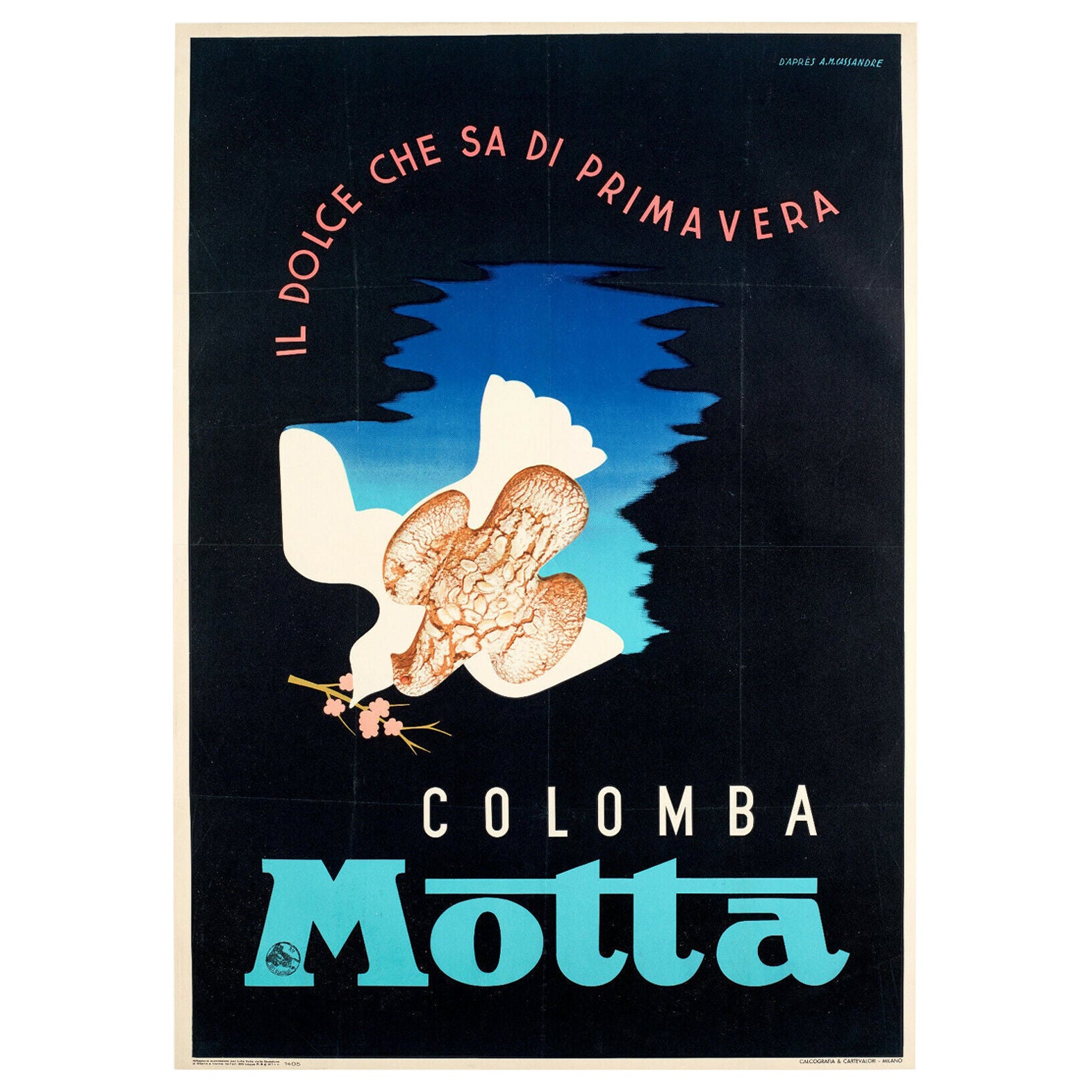 Affiche originale-Cassandre-Colomba-Motta-Italian-Easter-Cake, 1936 en vente