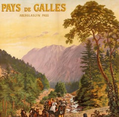 Clement Aunston, Original Vintage Poster, Wales, Aberglaslyn Pass, 1910