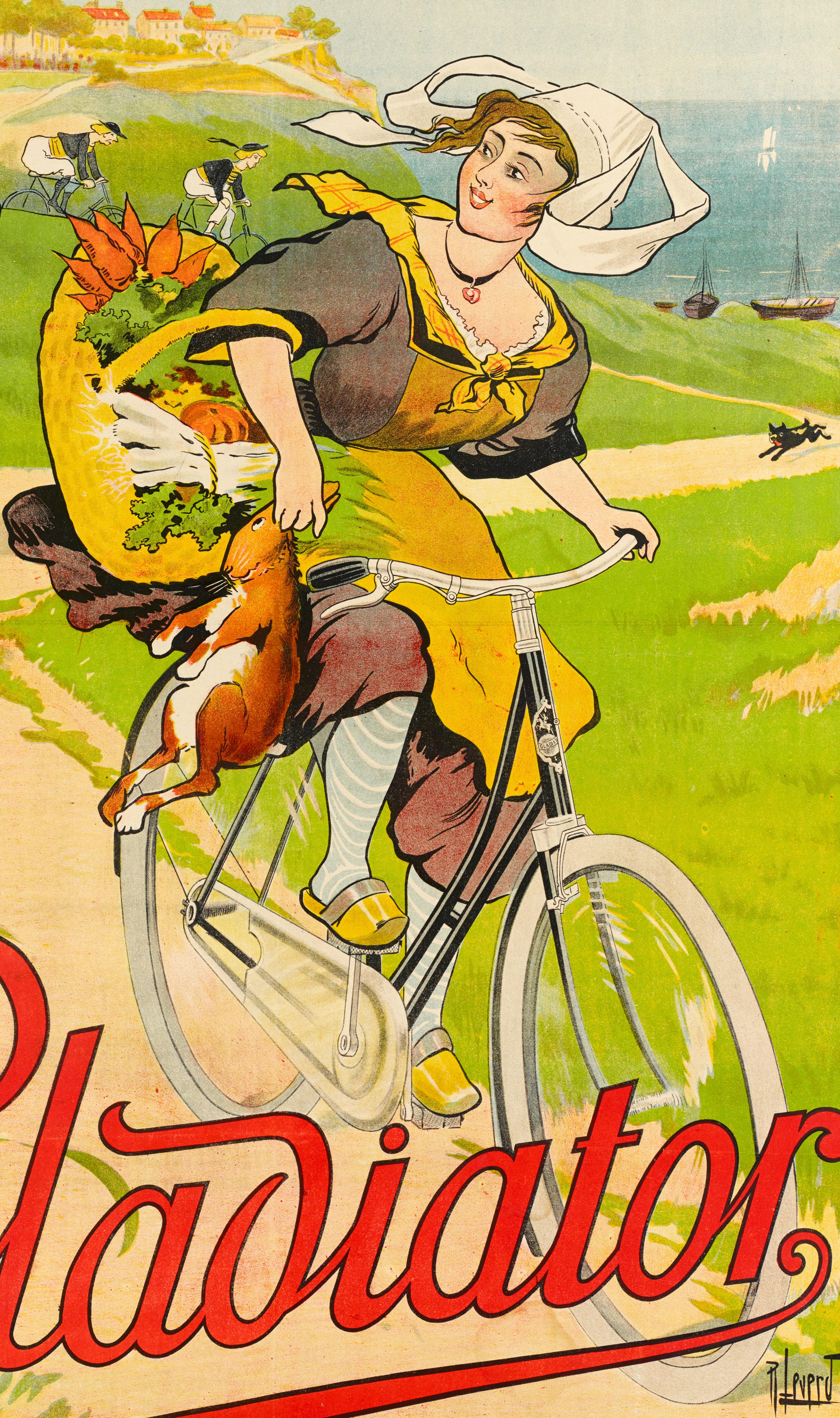 Originalplakat, Gladiator, Fahrrad, Bretoner Bauer, Schwarze Katze, Kaninchen 1910 (Belle Époque) im Angebot