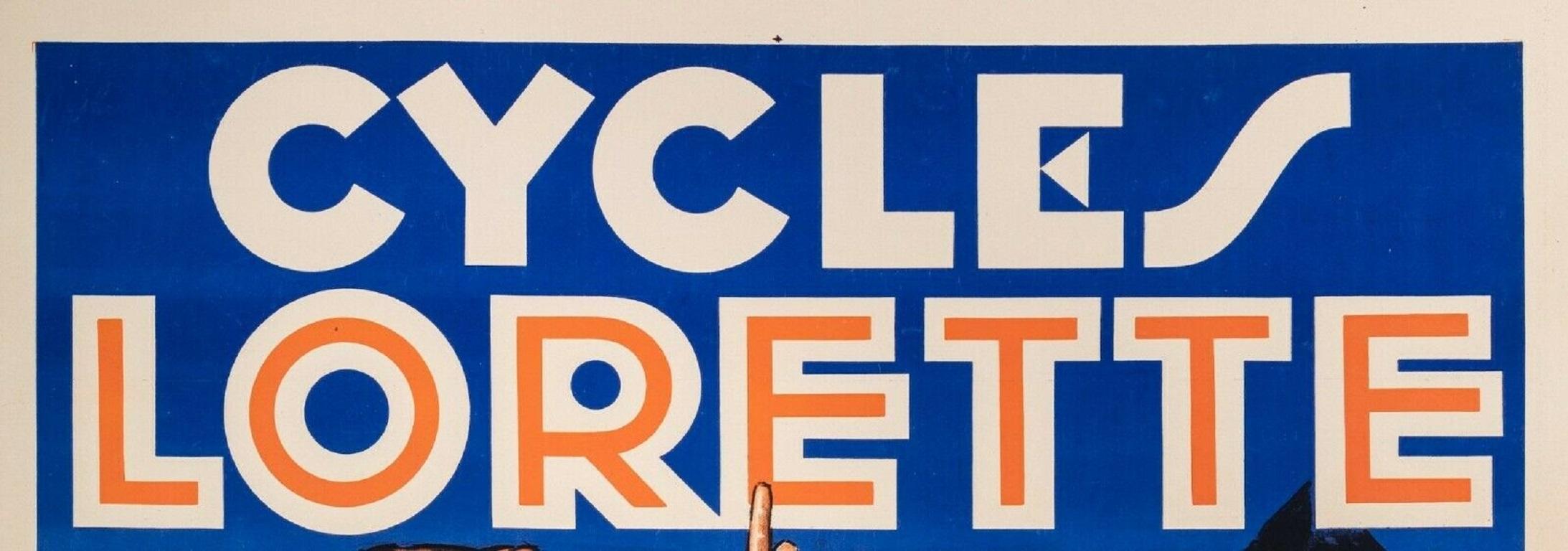 Originalplakat „Cycles Lorette-Cycling-Mountain Bicycle“, um 1925 im Zustand „Gut“ im Angebot in SAINT-OUEN-SUR-SEINE, FR