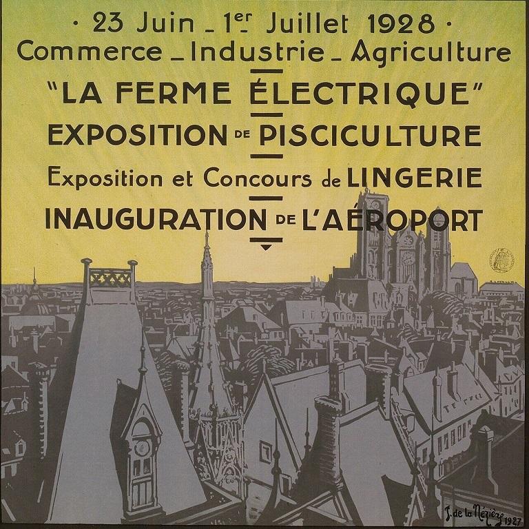 Original Poster-De La Nezière-Bourges-Exhibition Fair-Airport, 1928 In Good Condition For Sale In SAINT-OUEN-SUR-SEINE, FR
