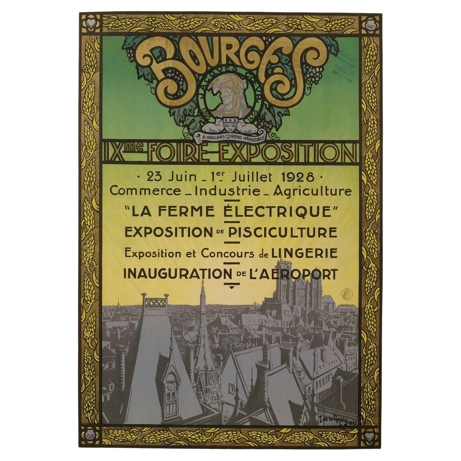 Affiche originale-De La Nezière-Bourges-Exposition Foire-Aéroport, 1928 en vente