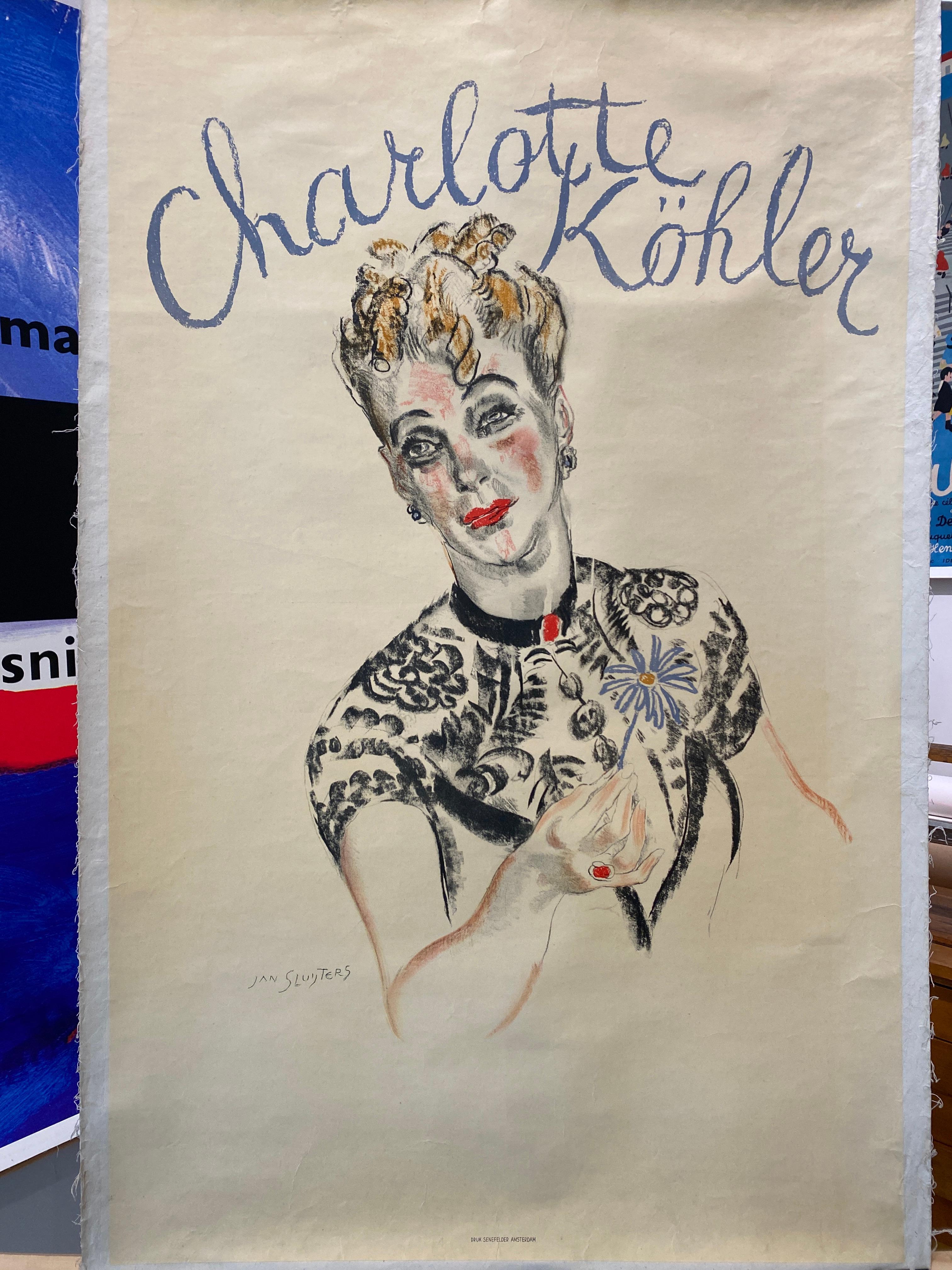 Original Poster Featuring Actress 'Charlotte Kohler' Poster Design Jan Sluijters

This is an original poster which has been linen backed for preservation, the overall condition is very good. This poster features the actress Charlotte