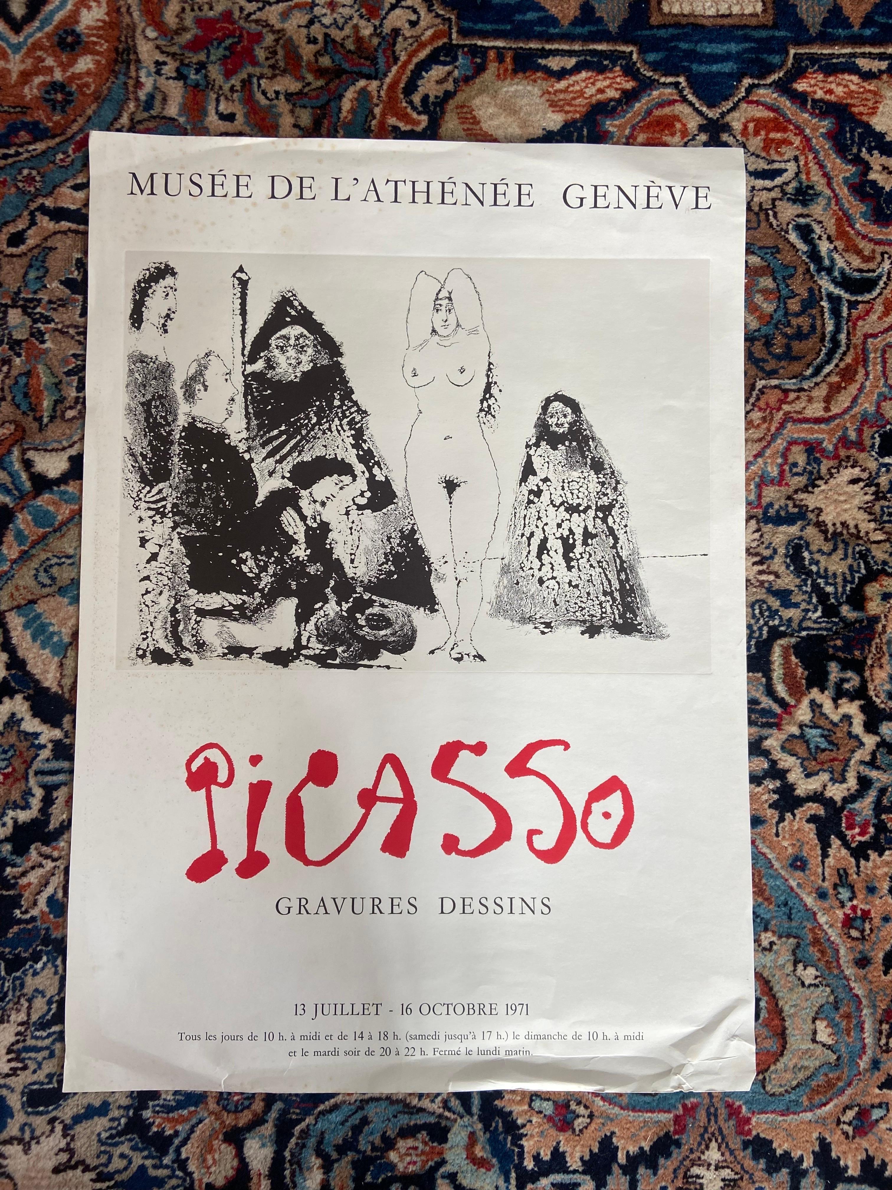 Original poster 70/50 cm presenting Picasso exhibition held in 1971 in Geneva. Good condition.
