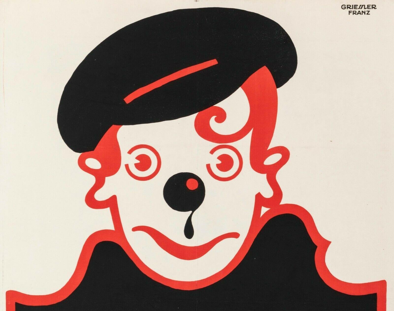Original Vintage Poster Färberei - Wien - Ûbernimmt Hauswäsche aus den 1920er Jahren von Franz Anton Griessler.

Franz Anton Griessler ist ein österreichischer Maler und Grafiker, der 1897 in Wien (Österreich) geboren wurde und 1974 in Honolulu