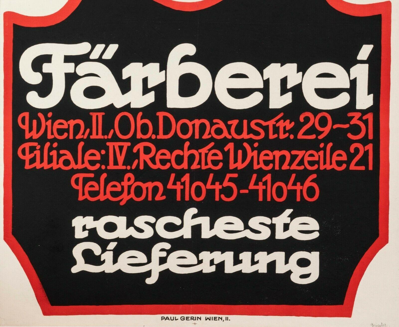 Autrichien Franz Griessler, affiche originale Art Déco, Farberei, nettoyeur à sec, Vienne, années 1920  en vente
