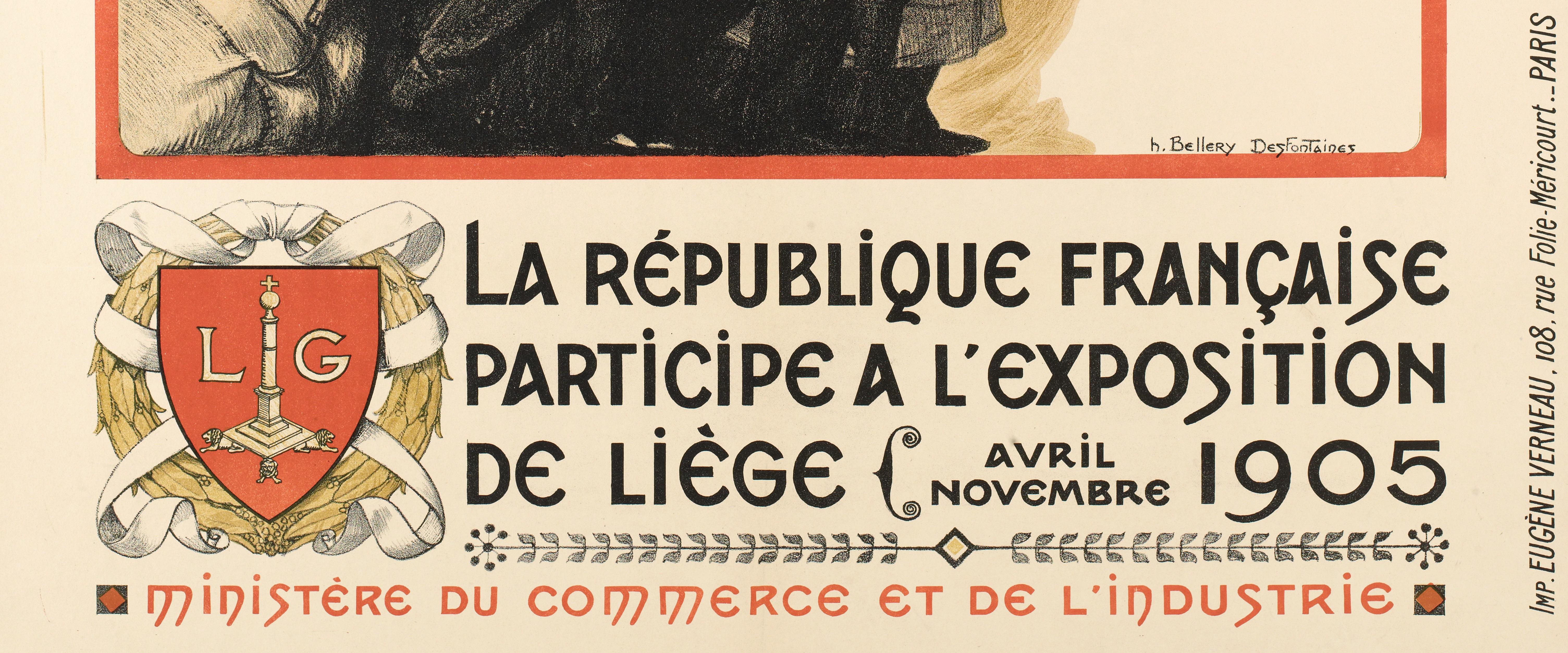 Belgian Original Poster-Henri Bellery-Desfontaines-Universal Expo Liège, 1905 For Sale