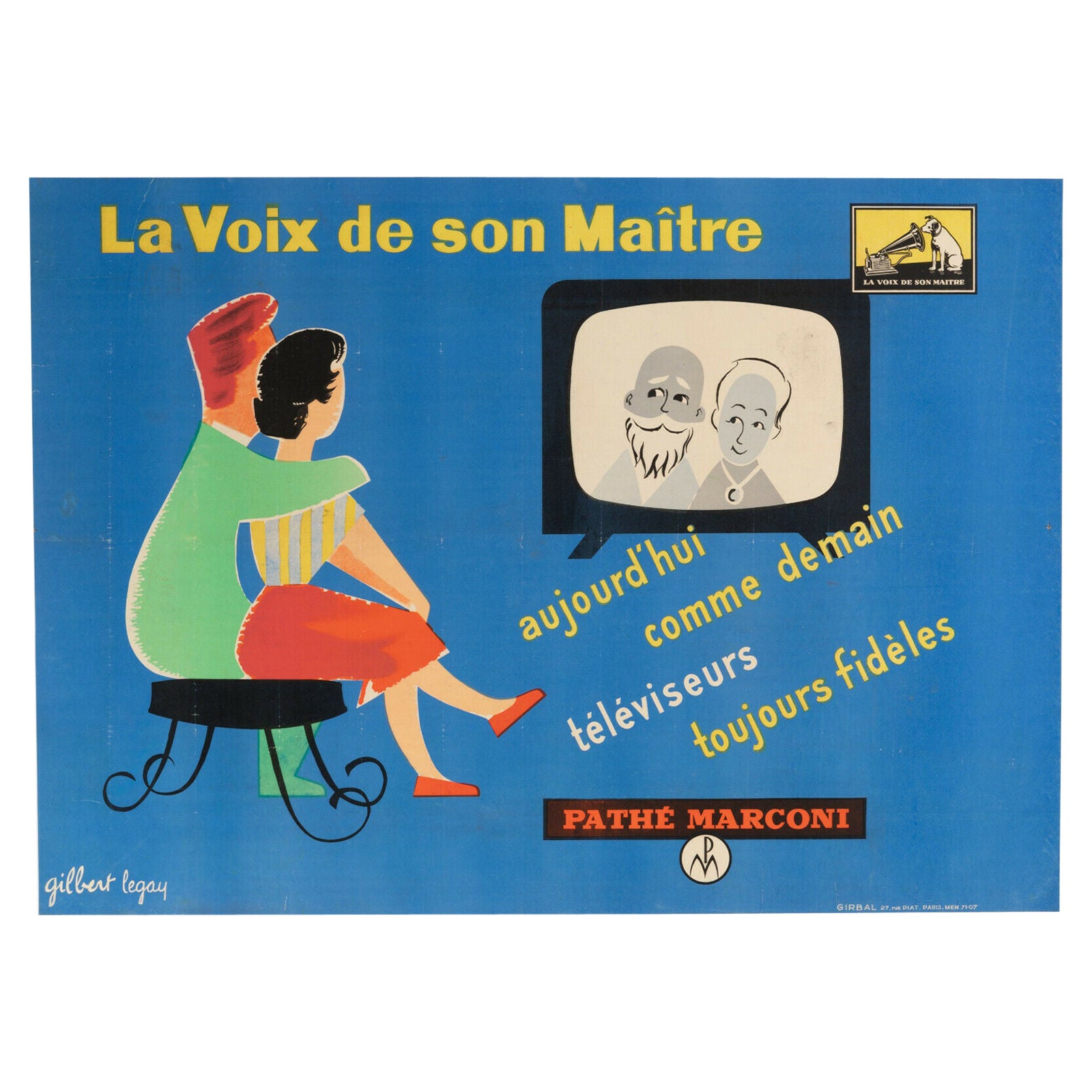 Originalplakat „His Master's Voice“ – Seine Meister Stimme – Marconi, um 1955 im Angebot