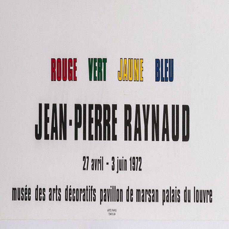 Original Poster-J-P Raynaud-red green yellow blue-Renault 4 L-Voiture, 1972

Advertising poster for the exhibition ROUGE VERT JAUNE BLEU, by Jean-Pierre Raynaud from April 27 to June 3, 1972, at the Museum of Decorative Arts, Marsan Pavilion,