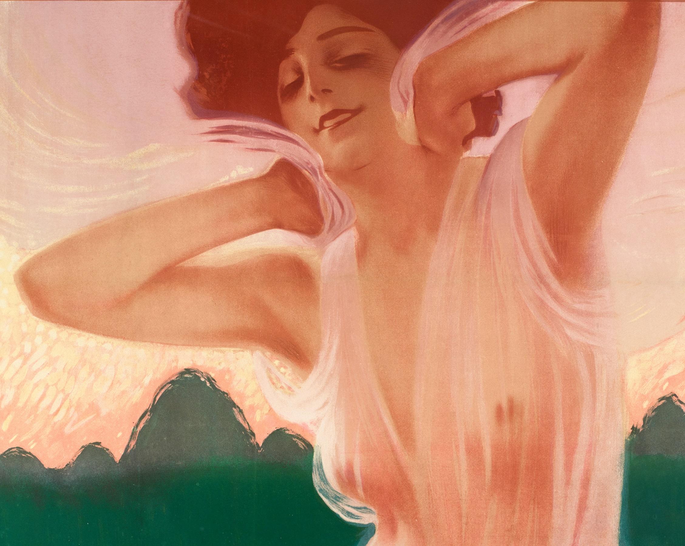 Art Nouveau Metlicovitz, Original Poster, Flouvella, Sauze Perfume Paris, Naked Woman, 1910 For Sale