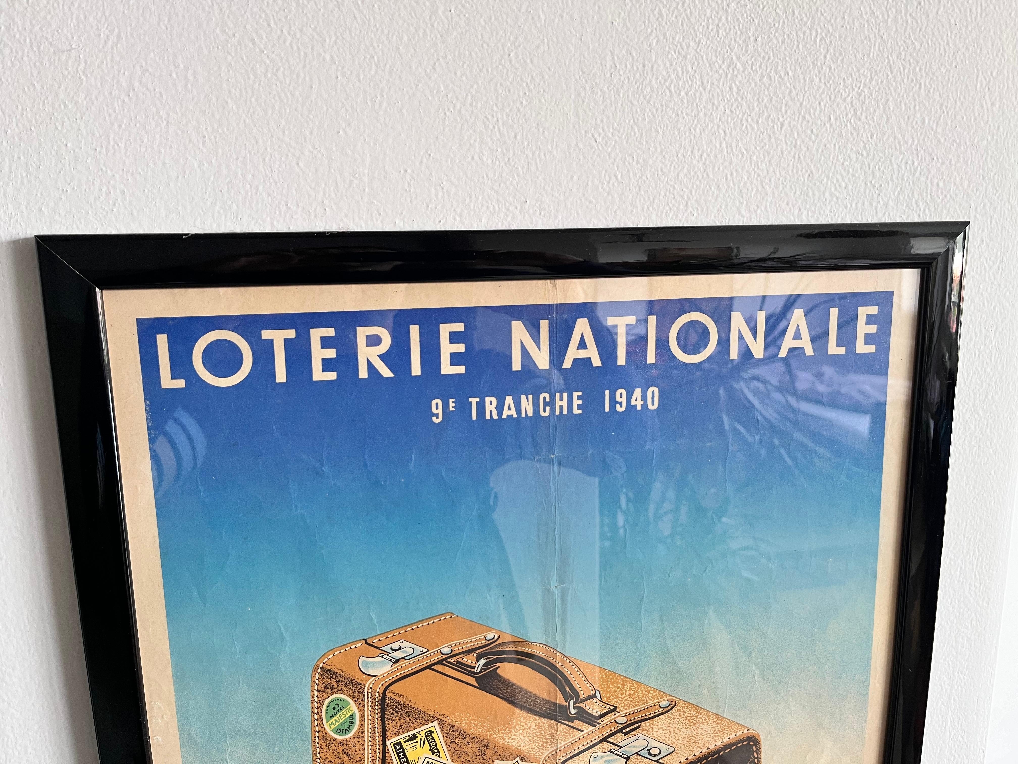 Paper Original poster Loterie Nationale 9E Tranche 1940 by Artist Derouet Lesacq For Sale