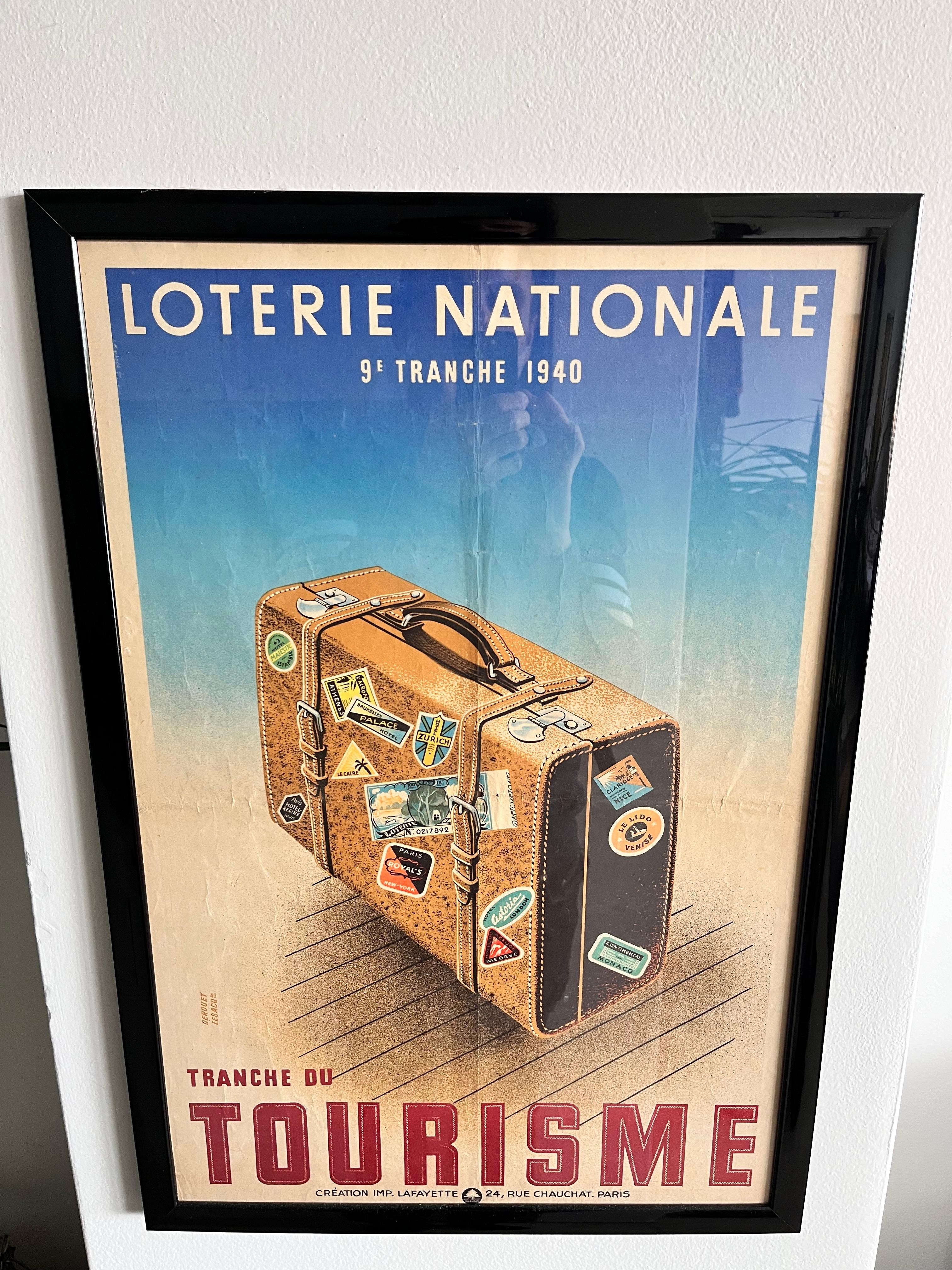Original poster Loterie Nationale 9E Tranche 1940 by Artist Derouet Lesacq For Sale 1
