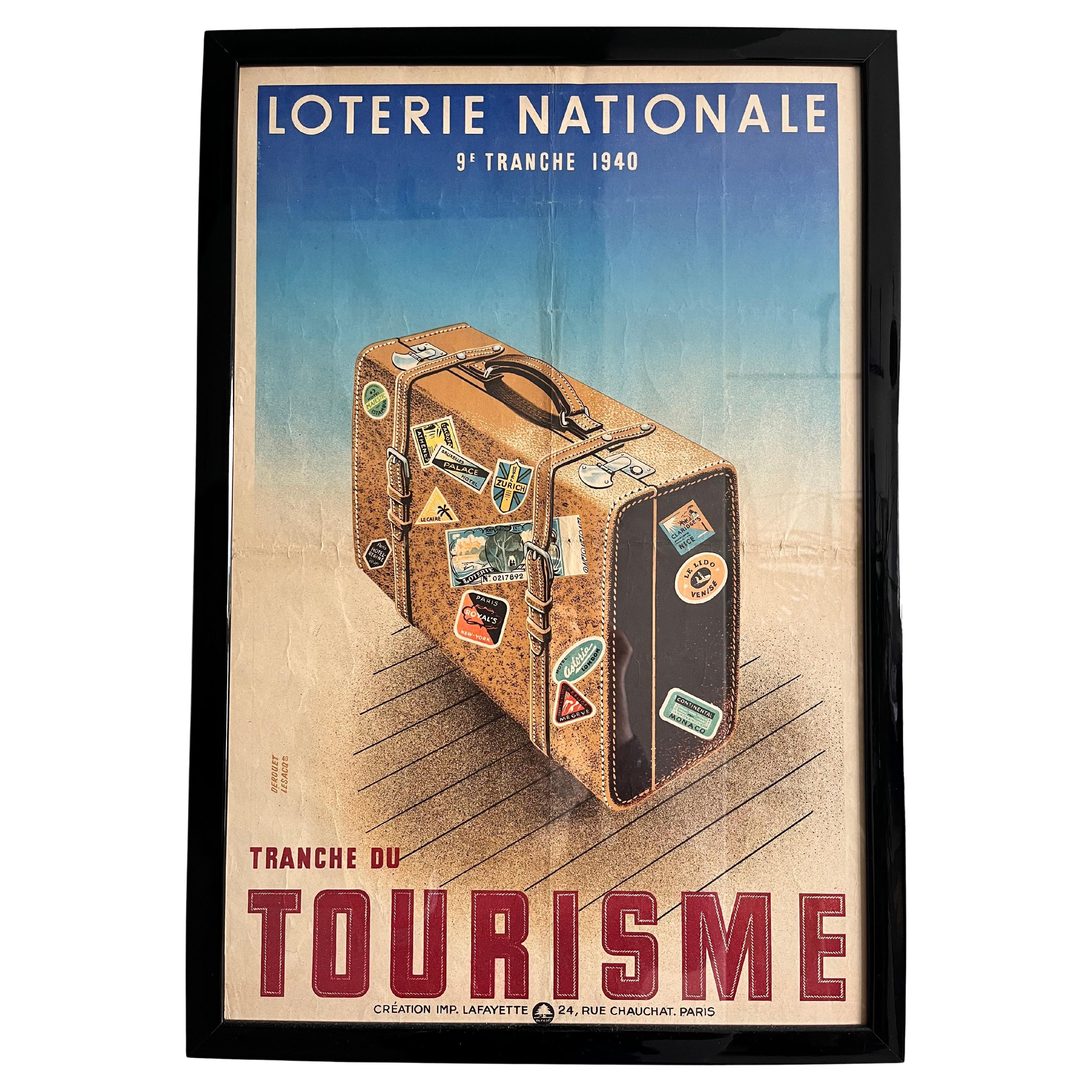 Original poster Loterie Nationale 9E Tranche 1940 by Artist Derouet Lesacq For Sale